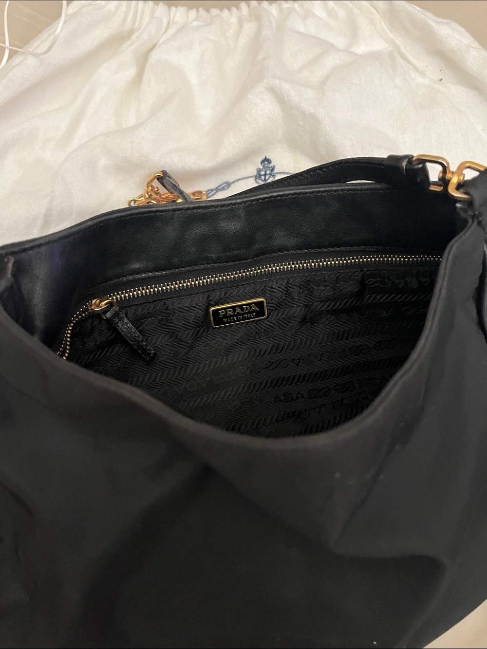 Prada Black Nylon Shoulder Bag with Gold Circle Hook - Picture 5 of 5
